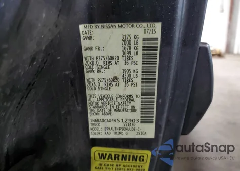 2015 Nissan Titan S из США, поврежденный, VIN 1N6BA0CAXFN512903